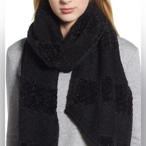 Rebecca Minkoff Blocked Yarn Muffler Cozy black scarf tonal patterns 11”x80”